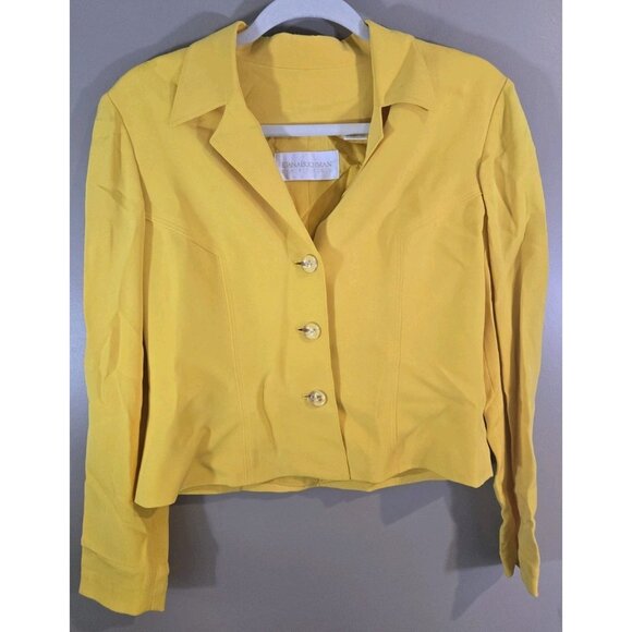 Vtg Dana Buchman 100% Silk Yellow Button Down Blazer, Size 8P - Picture 1 of 8